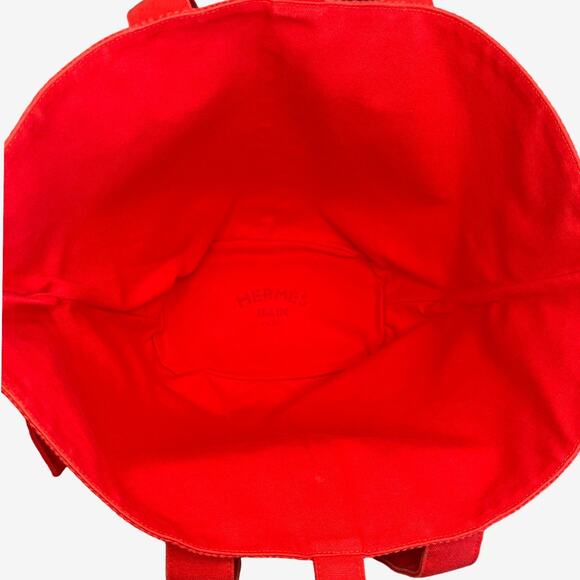 Hermes Bain Zip Tote Large Red Canvas Bag w Attached Interior Pouch Riri Zip - Picture 15 of 16